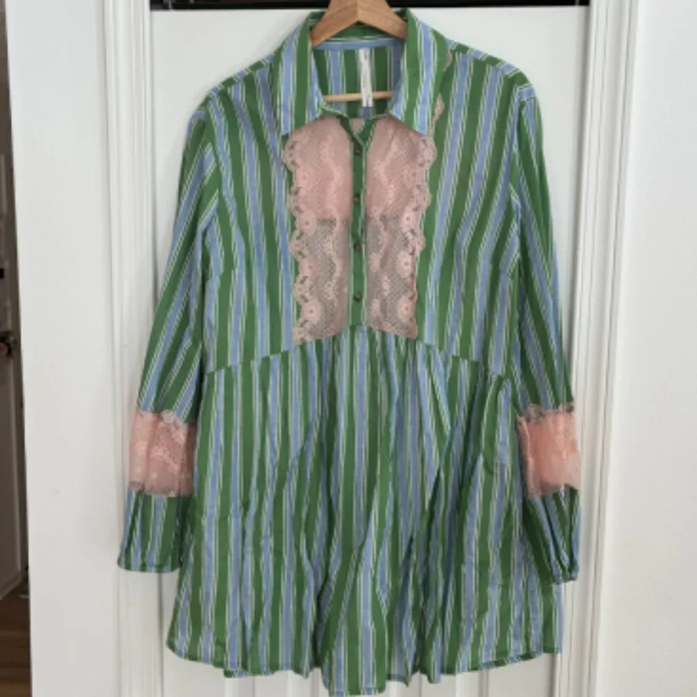 Anthropologie Green and Pink Dress M - Picture 4 of 10